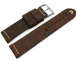 Uhrenarmband dunkelbraun Kamelleder mit weiße Naht 22mm Gold