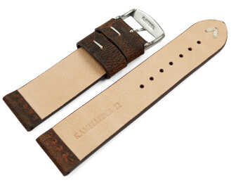 Uhrenarmband dunkelbraun Kamelleder mit weiße Naht 22mm Gold