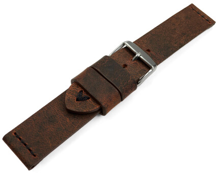 Uhrenarmband dunkelbraun Kamelleder mit schwarze Naht 22mm Schwarz