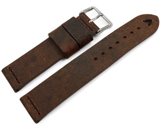 Uhrenarmband dunkelbraun Kamelleder mit schwarze Naht 22mm Schwarz