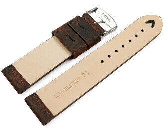 Uhrenarmband dunkelbraun Kamelleder mit schwarze Naht 22mm Schwarz