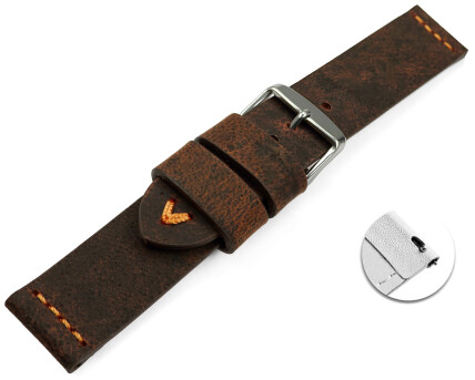 Schnellwechsel Uhrenarmband dunkelbraun Kamelleder mit orange Naht 18mm 20mm 22mm 24mm