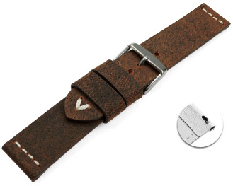 Schnellwechsel Uhrenarmband dunkelbraun Kamelleder mit weiße Naht 22mm Schwarz