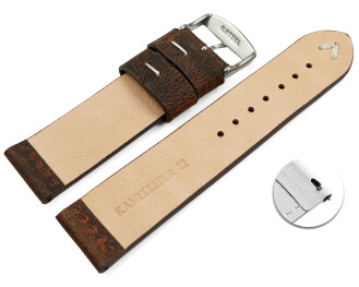 Schnellwechsel Uhrenarmband dunkelbraun Kamelleder mit weiße Naht 22mm Schwarz