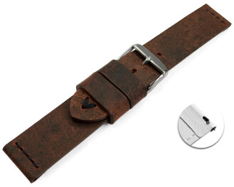 Schnellwechsel Uhrenarmband dunkelbraun Kamelleder mit schwarze Naht 18mm Gold