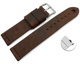 Schnellwechsel Uhrenarmband dunkelbraun Kamelleder mit schwarze Naht 18mm Gold