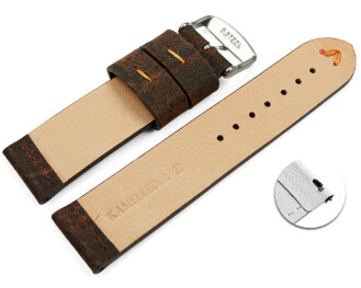 Schnellwechsel Uhrenarmband dunkelbraun Kamelleder mit orange Naht 18mm Schwarz
