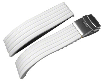 Faltschließe Silikon Stripes weiß 24mm Schwarz
