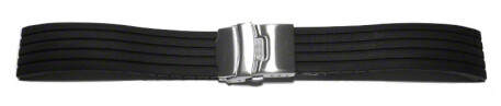 Faltschließe Silikon Stripes schwarz 22mm Stahl