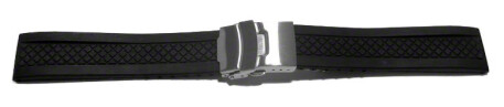 Faltschließe Uhrenarmband Silikon Karo schwarz 18mm Stahl