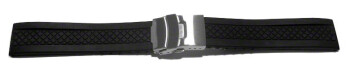 Faltschließe Uhrenarmband Silikon Karo schwarz 20mm Stahl