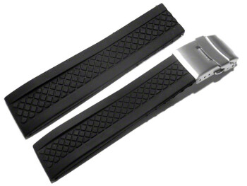 Faltschließe Uhrenarmband Silikon Karo schwarz 20mm Stahl