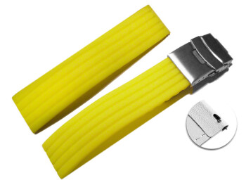 Schnellwechsel Uhrenband Faltschließe Silikon Stripes gelb 20mm Schwarz