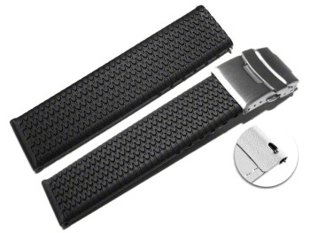 Schnellwechsel Uhrenband Faltschließe Silikon Struktur schwarz 18mm Stahl
