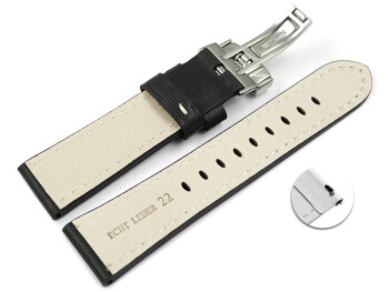 Schnellwechsel Uhrenarmband Leder Kippfaltschließe schwarz Miami 22mm Stahl
