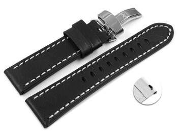 Schnellwechsel Uhrenarmband Leder Kippfaltschließe schwarz Miami 22mm Gold