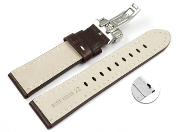 Schnellwechsel Uhrenarmband Leder Kippfaltschließe braun Miami 24mm Gold