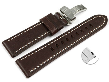 Schnellwechsel Uhrenarmband Leder Kippfaltschließe braun Miami 24mm Schwarz