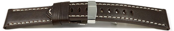 Schnellwechsel Uhrenarmband Leder Kippfaltschließe dunkelbraun Miami 20mm Stahl