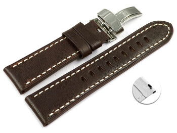 Schnellwechsel Uhrenarmband Leder Kippfaltschließe dunkelbraun Miami 20mm Stahl