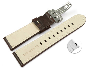 Schnellwechsel Uhrenarmband Leder Kippfaltschließe dunkelbraun Miami 24mm Gold