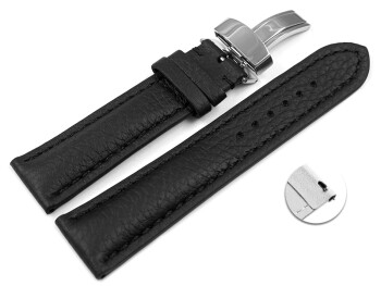 Schnellwechsel Uhrenarmband Kippfaltschließe Hirschleder schwarz stark gepolstert sehr weich 24mm Schwarz