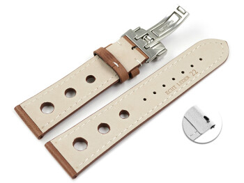 Schnellwechsel Uhrenarmband Leder Kippfaltschließe Race hellbraun 18mm Gold