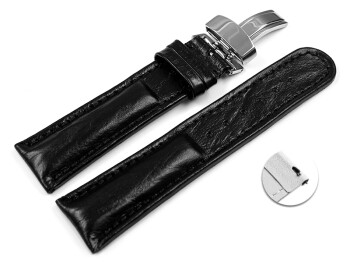 Schnellwechsel Uhrenarmband Leder Kippfaltschließe Bark schwarz 18mm Stahl