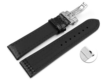 Schnellwechsel Uhrenarmband Kippfaltschließe Leder Carbon schwarz TiT 18mm Stahl