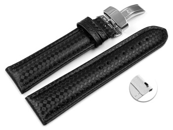 Schnellwechsel Uhrenarmband Kippfaltschließe Leder Carbon schwarz TiT 22mm Gold