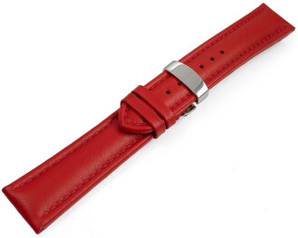 Uhrenarmband Kippfaltschließe Leder glatt gepolstert rot 18mm 20mm 22mm 24mm