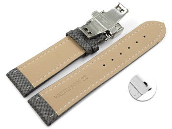 Schnellwechsel Uhrenarmband mit Butterfly-Schließe HighTech Textiloptik hellgrau 18mm 20mm 22mm 24mm