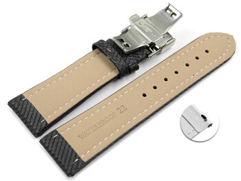 Schnellwechsel Uhrenarmband mit Butterfly-Schließe HighTech Textiloptik dunkelgrau 18mm 20mm 22mm 24mm