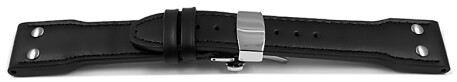 Schnellwechsel Uhrenband mit Butterfly Leder Vintage glatt schwarz 2 Nieten 20mm 22mm 24mm