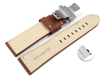 Schnellwechsel Uhrenarmband mit Butterfly Schließe Leder massiv rot-braun 18mm 20mm 22mm 24mm