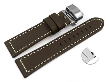 Schnellwechsel Uhrenarmband mit Butterfly Schließe Leder massiv dunkelbraun 18mm 20mm 22mm 24mm