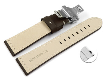 Schnellwechsel Uhrenarmband mit Butterfly Schließe Leder massiv dunkelbraun 18mm 20mm 22mm 24mm