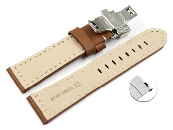 Schnellwechsel Uhrenarmband mit Butterfly Schließe Leder massiv hellbraun 18mm 20mm 22mm 24mm