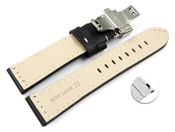Schnellwechsel Uhrenarmband mit Butterfly Schließe Leder massiv schwarz 18mm 20mm 22mm 24mm