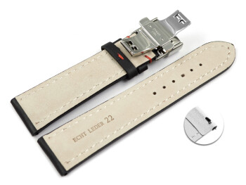 Schnellwechsel Uhrenband mit Butterfly stark gepolstert glatt schwarz rote Naht 18mm 20mm 22mm 24mm