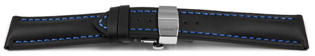 Schnellwechsel Uhrenband mit Butterfly stark gepolstert glatt schwarz blaue Naht 18mm 20mm 22mm 24mm
