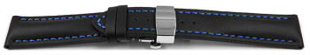 Schnellwechsel Uhrenband mit Butterfly stark gepolstert glatt schwarz blaue Naht 18mm 20mm 22mm 24mm