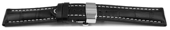 Schnellwechsel Uhrenband mit Butterfly stark gepolstert Kroko schwarz 18mm 20mm 22mm 24mm