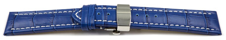 Schnellwechsel Uhrenarmband mit Butterfly Schließe Leder Kroko blau 18mm 20mm 22mm 24mm