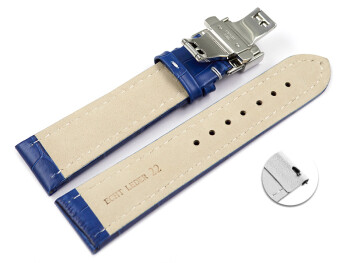 Schnellwechsel Uhrenarmband mit Butterfly Schließe Leder Kroko blau 18mm 20mm 22mm 24mm 26mm 28mm