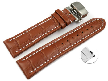 Schnellwechsel Uhrenarmband mit Butterfly Schließe Leder Kroko hellbraun 18mm 20mm 22mm 24mm 26mm 28mm