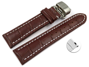 Schnellwechsel Uhrenarmband mit Butterfly Schließe Leder Kroko dunkelbraun 18mm 20mm 22mm 24mm 26mm 28mm
