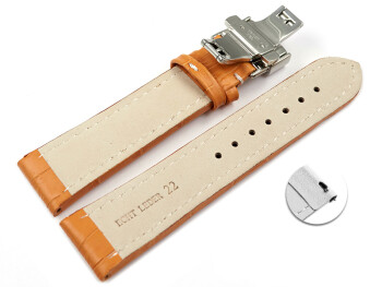 Schnellwechsel Uhrenarmband mit Butterfly Schließe Leder Kroko orange 18mm 20mm 22mm 24mm 26mm 28mm