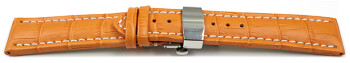 Schnellwechsel Uhrenarmband mit Butterfly Schließe Leder Kroko orange 18mm 20mm 22mm 24mm