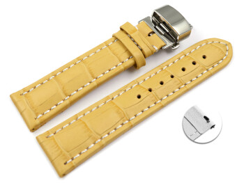Schnellwechsel Uhrenarmband mit Butterfly Schließe Leder Kroko gelb 18mm 20mm 22mm 24mm 26mm 28mm